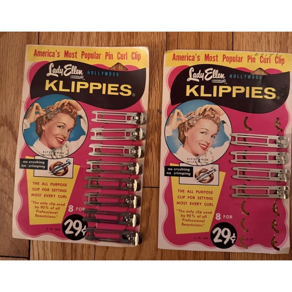 New Vtg 1962 Lady Ellen Hollywood Klippies Hair Pin Curl Clip Barrette 8 Set + 4